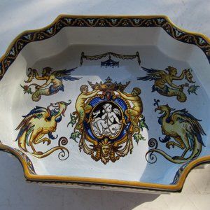 Antique French Faience MAJOLICA Serving Dish Mythical Creatures SIGNED